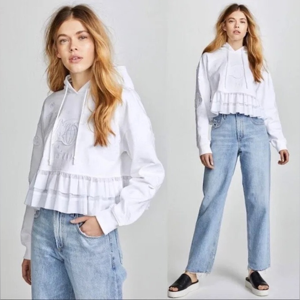 OPENING CEREMONY Embroidered Hoodie with Ruffle Hem